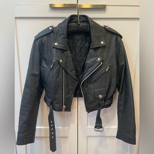 Women’s Vintage Cropped Leather Moto Jacket